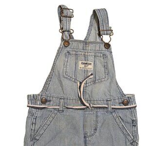 Vintage OshKosh BGosh Baby Striped Denim Overalls 24M Vestbak Hickory Stripe